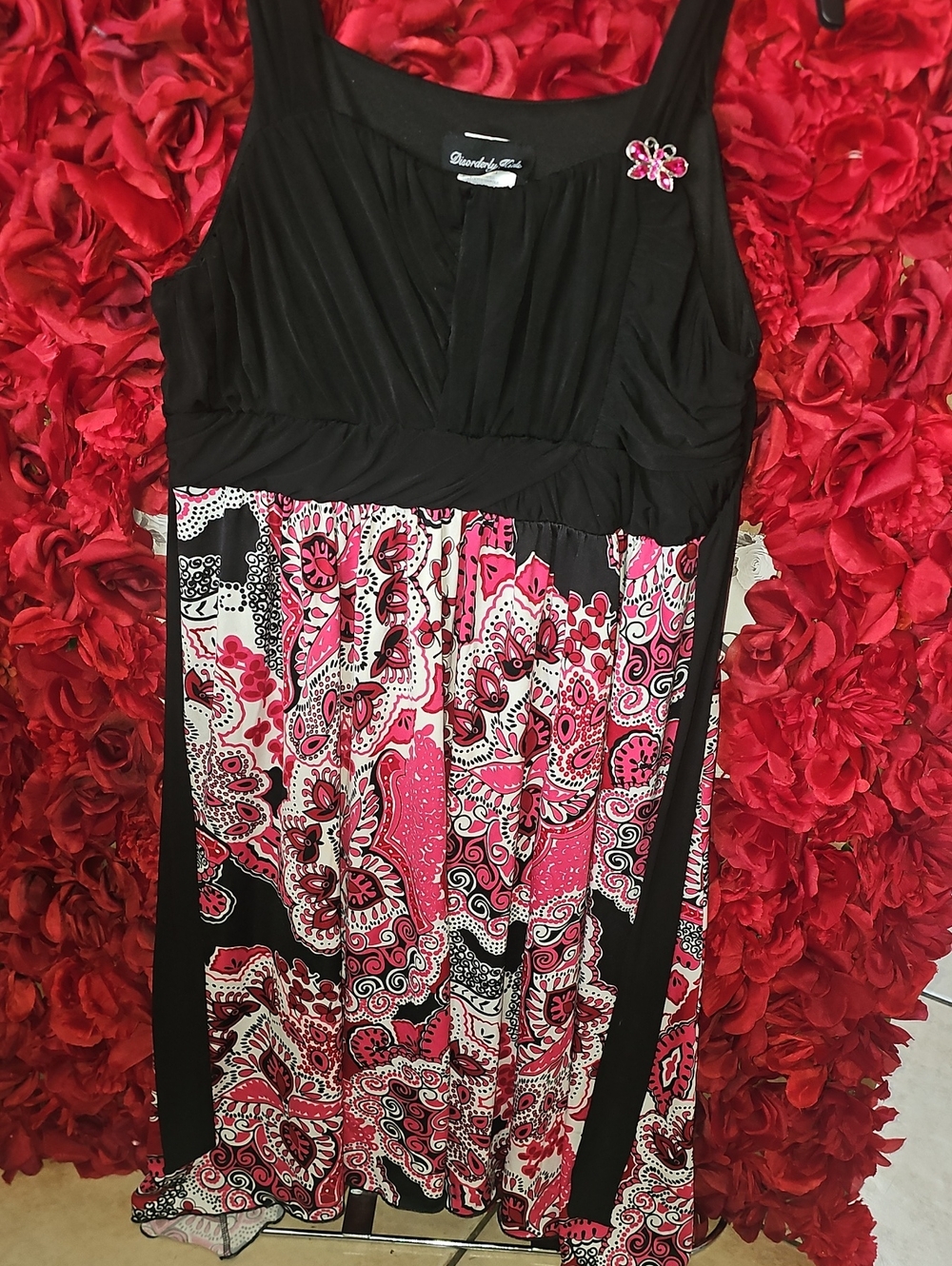Discovery Kids Black and Pink Paisley Empire Waist Dress Size 16
